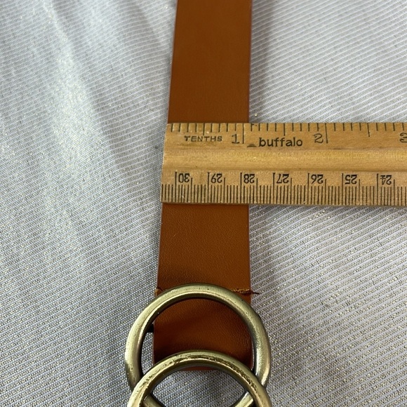Pseudio Double O Belt Peg And Hole Tan Faux Leather Belt with Brass Buckle OS - Picture 5 of 10